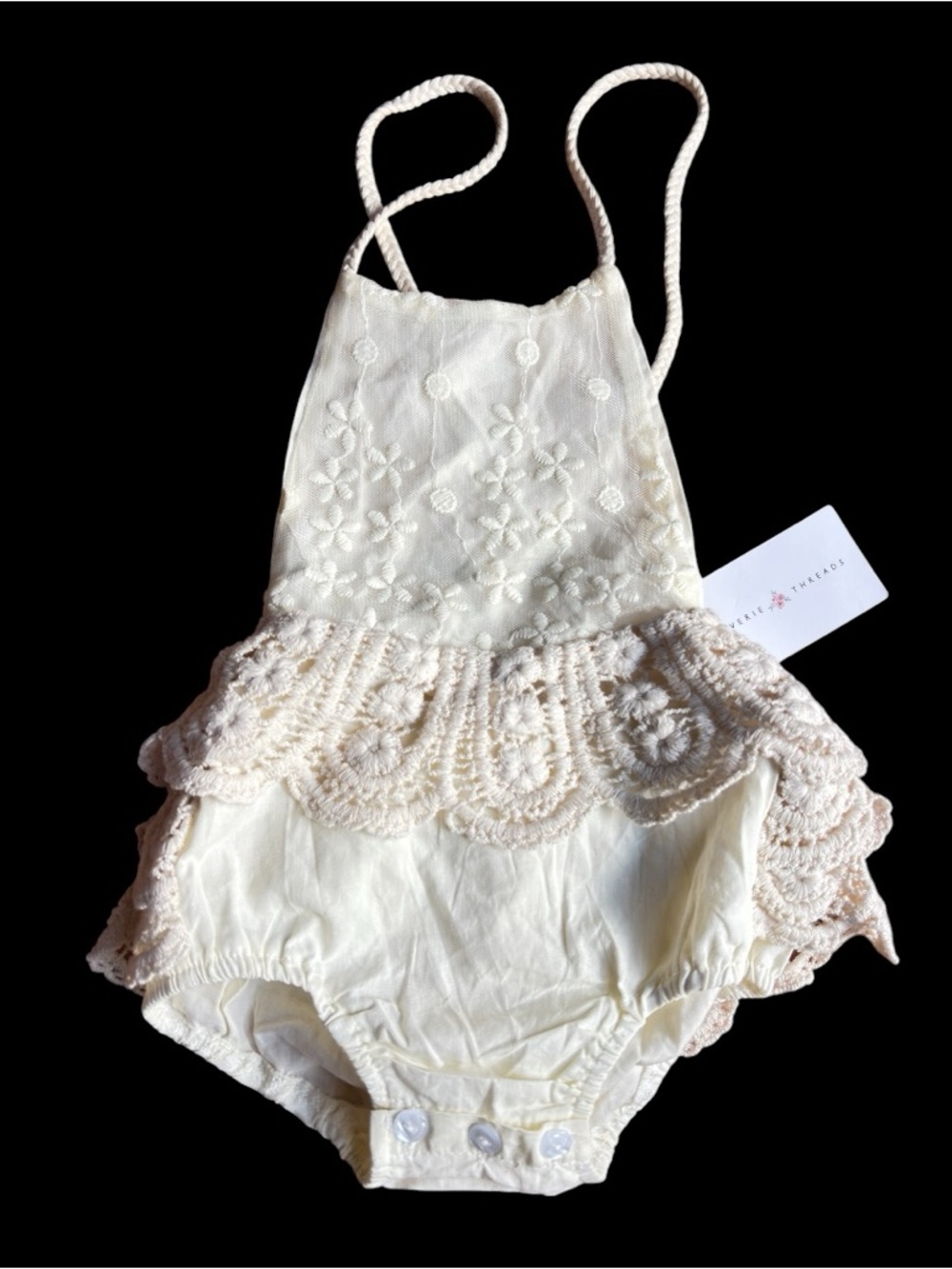 Cream Crochet & Embroidered Floral Dress Detail